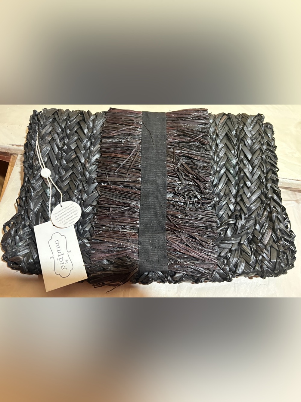 Mud Pie Black Woven Fringe Clutch